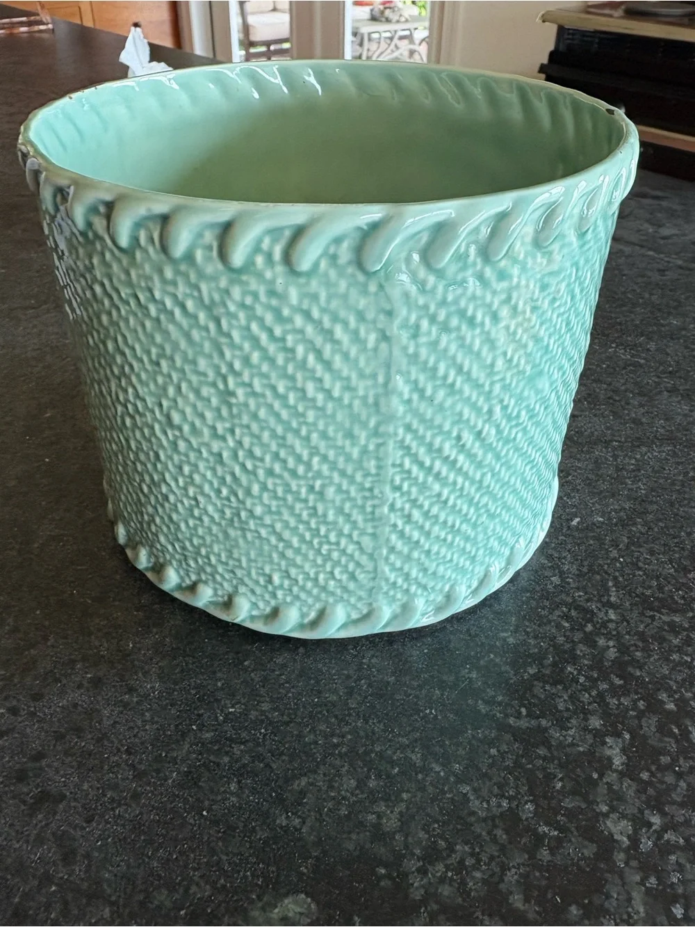 Large Mint Green MIKASA Textured Ceramic Planter Pot Utensil Holder Home Accents